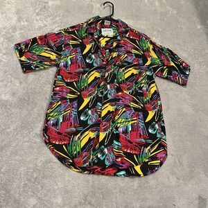 Jazzman Button Down Shirt Mens Small Multicolor Rayon Short Sleeve Loud Bright